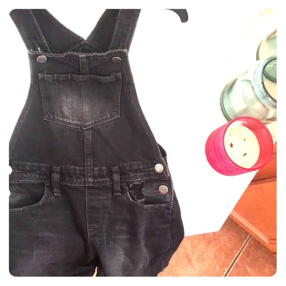 Black denim overall shorts